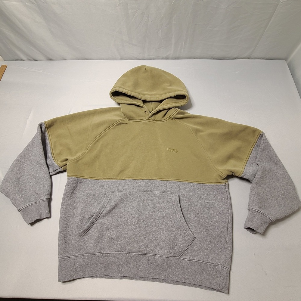 Levis Mens Varsity Hoody Medium Relaxed Fit Green Gray Pocket Classic Outdoors
